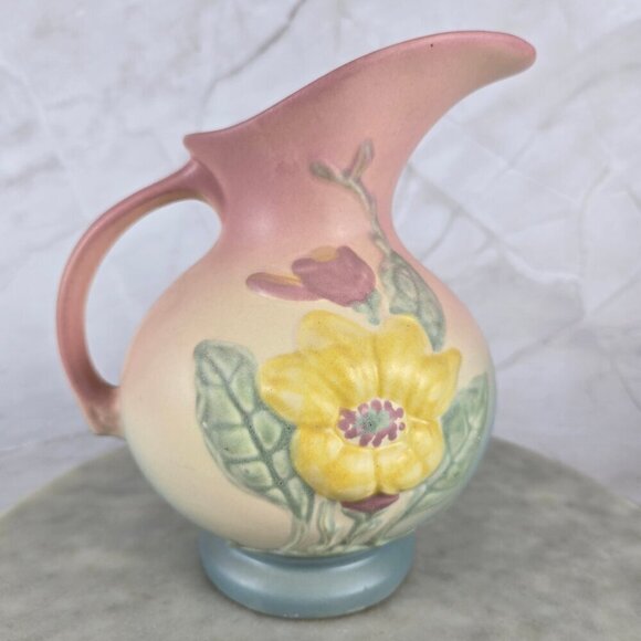 Vintage Hull Pottery Magnolia Matte Ewer Pink Yellow Blue Green Collectible - Picture 9 of 15